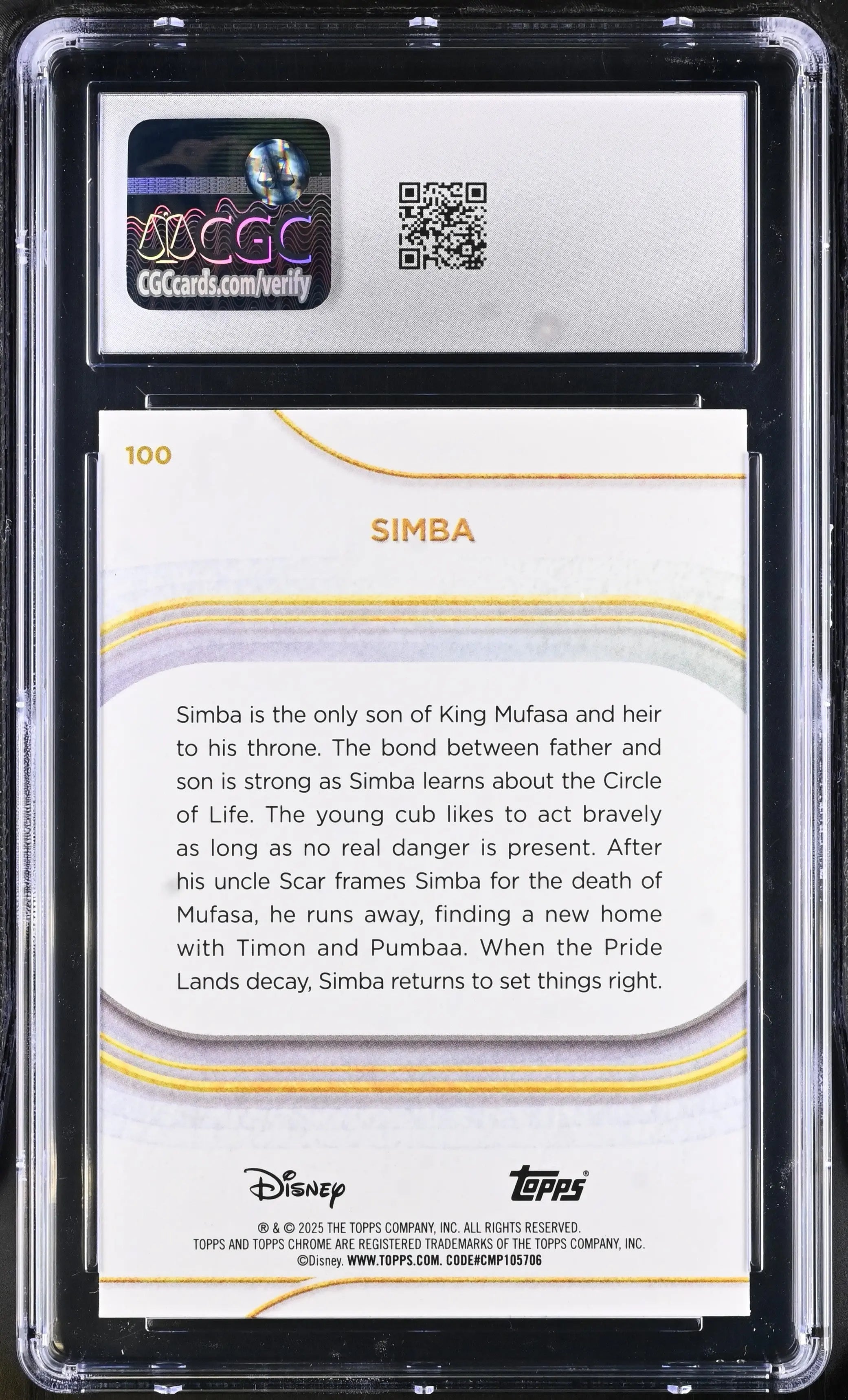 2025 Topps Chrome Disney Simba Yellow Refractor /275 CGC 10 