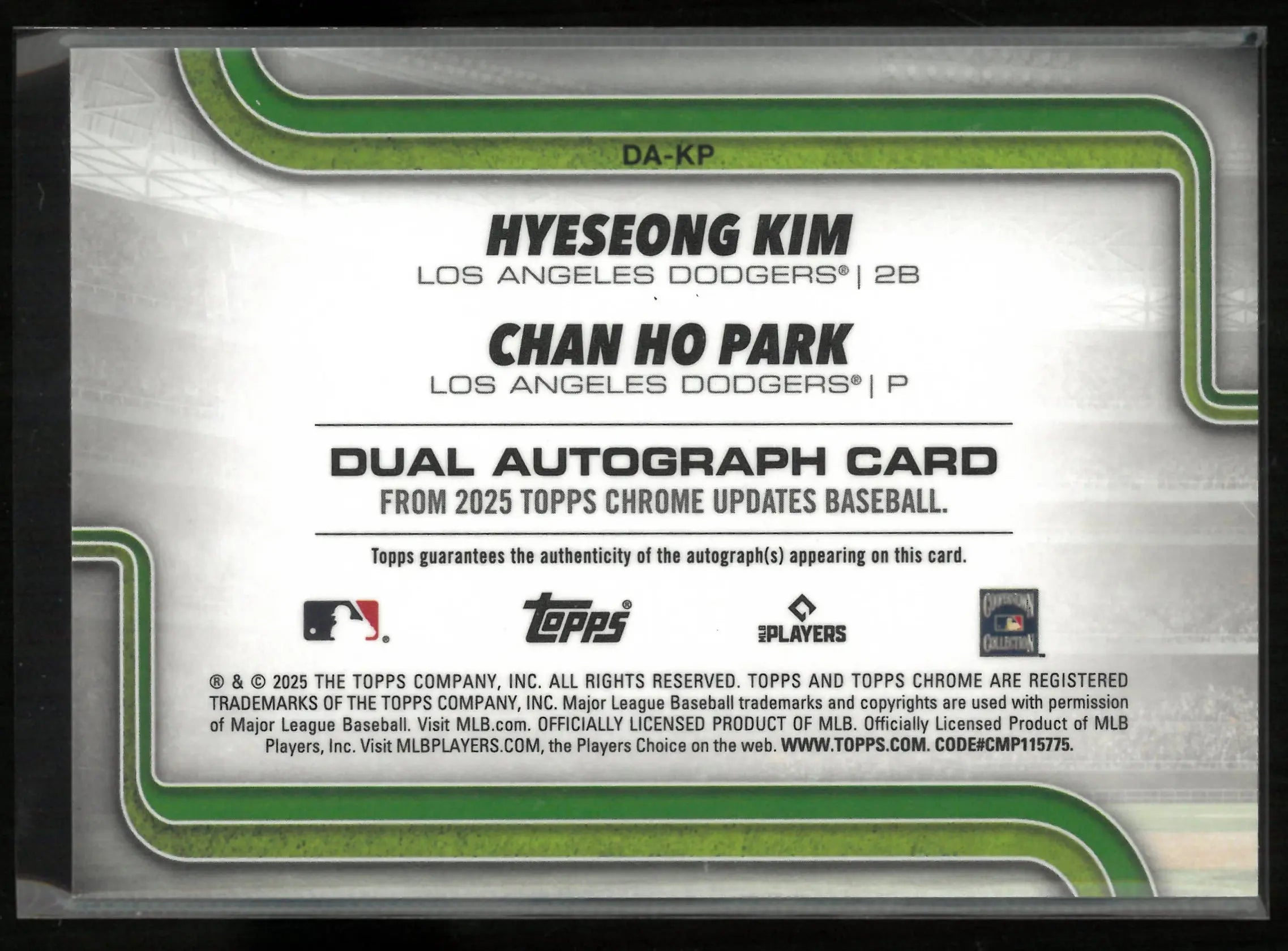 2025 Topps Chrome Dual Autograph Hyeseong Kim/Chan Ho Park Auto /25 
