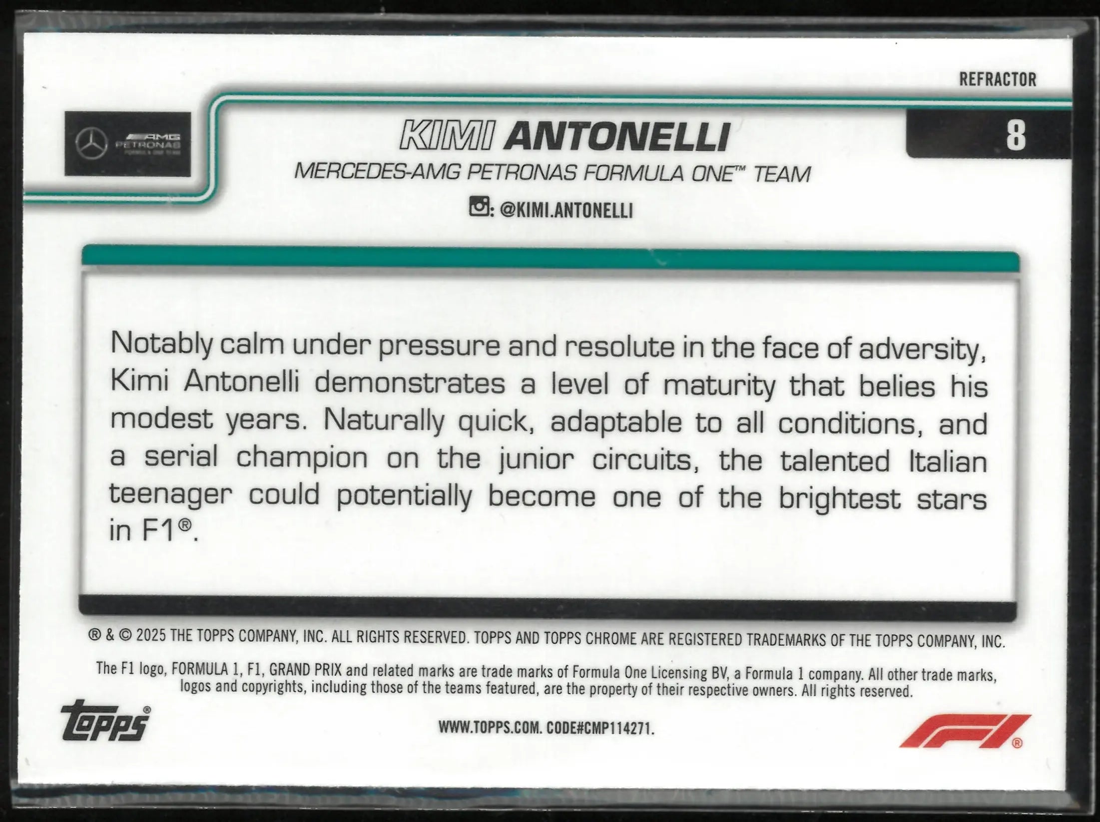 2025 Topps Chrome F1 75 Kimi Antonelli Rookie RC 