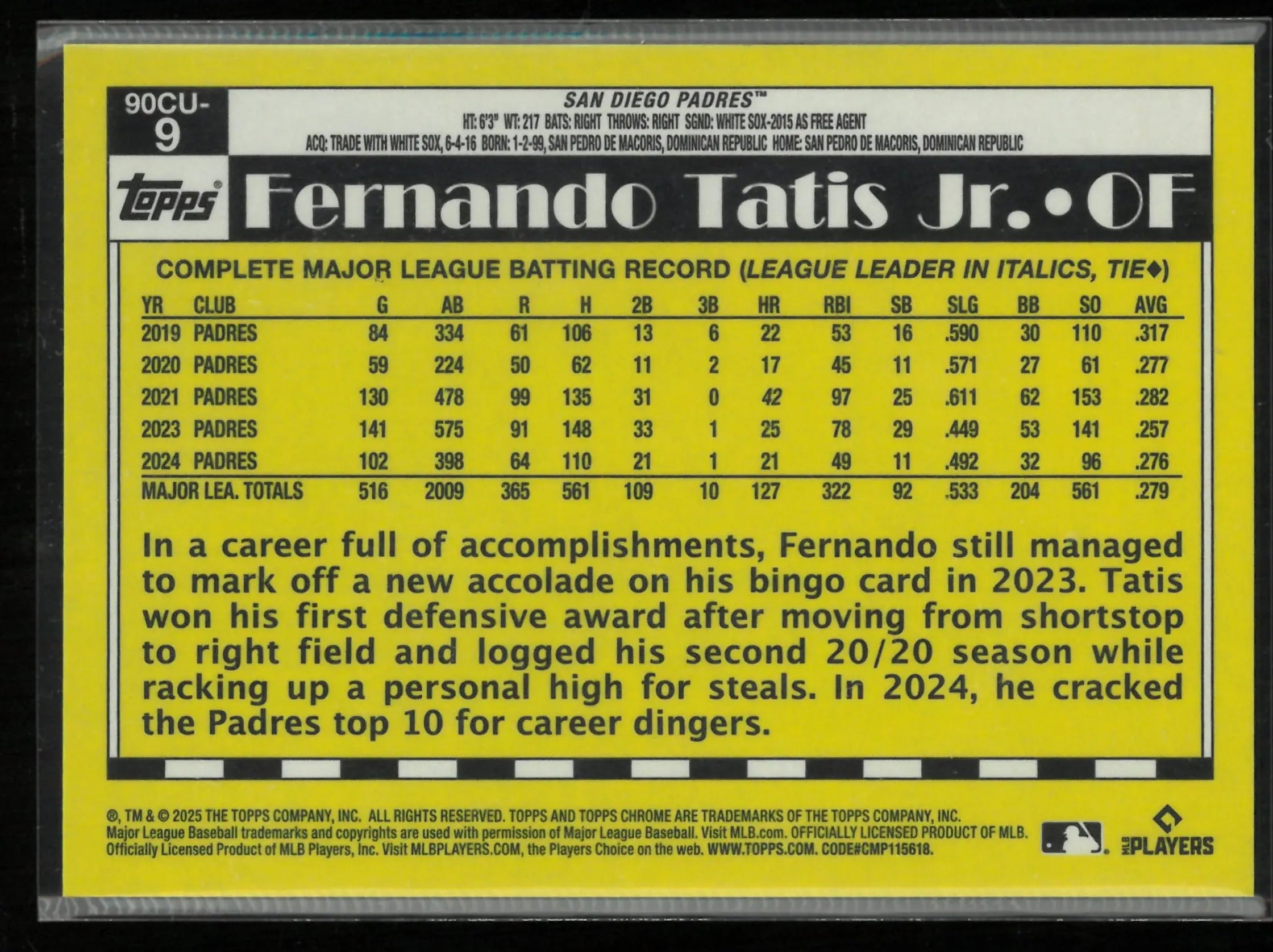 2025 Topps Chrome Fernando Tatis Jr 35th Anniversary 1990 /10 