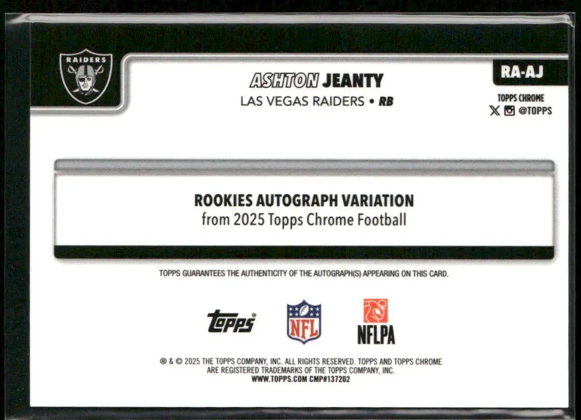 2025 Topps Chrome Football Aqua Rookie Auto Variation Ashton Jeanty /199 