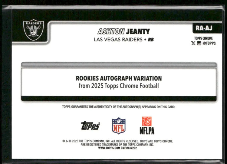 2025 Topps Chrome Football Aqua Rookie Auto Variation Ashton Jeanty /199 