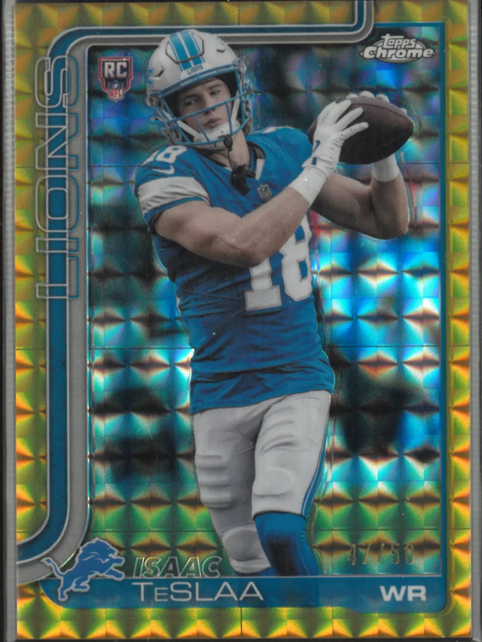 2025 Topps Chrome Football Gold Geometric Refractor Rookie Isaac Teslaa /50 