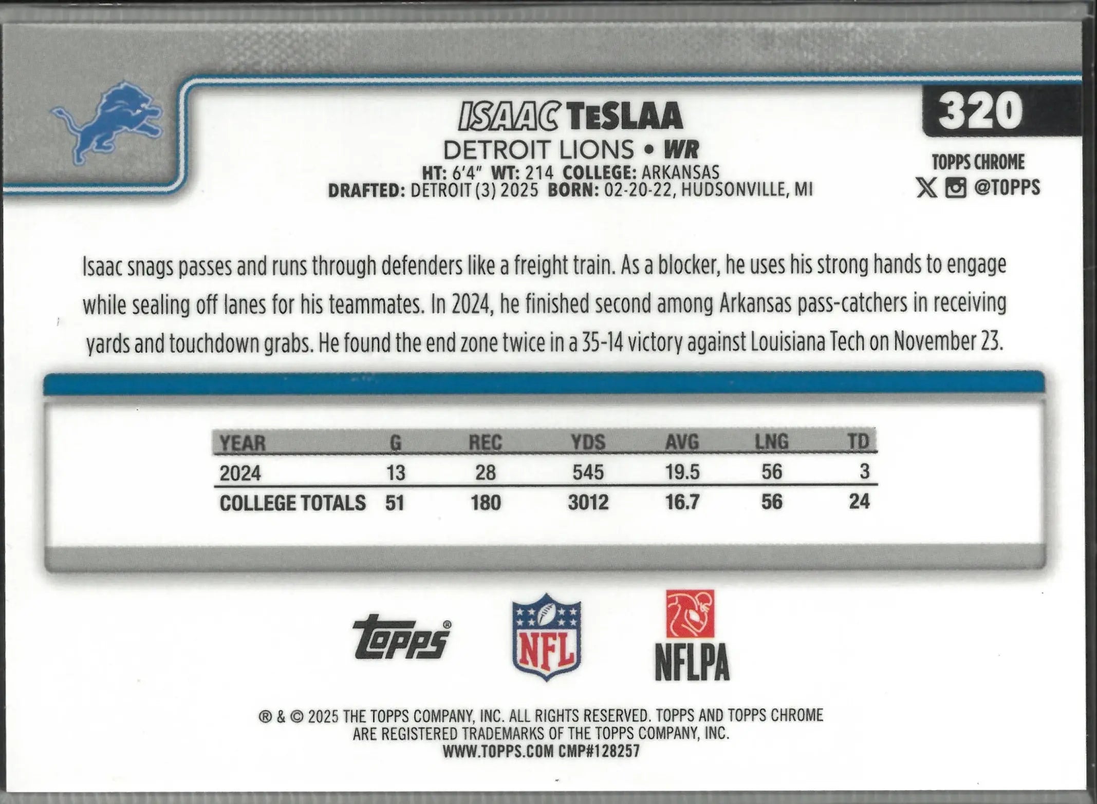 2025 Topps Chrome Football Gold Geometric Refractor Rookie Isaac Teslaa /50 