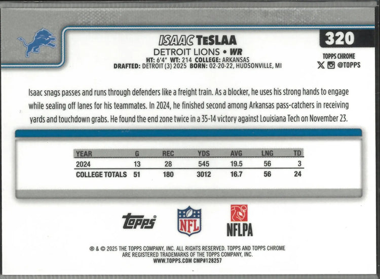 2025 Topps Chrome Football Gold Geometric Refractor Rookie Isaac Teslaa /50 