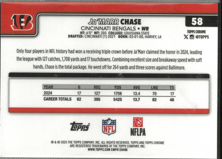 2025 Topps Chrome Football Green Geometric Refractor Ja'Marr Chase /99 