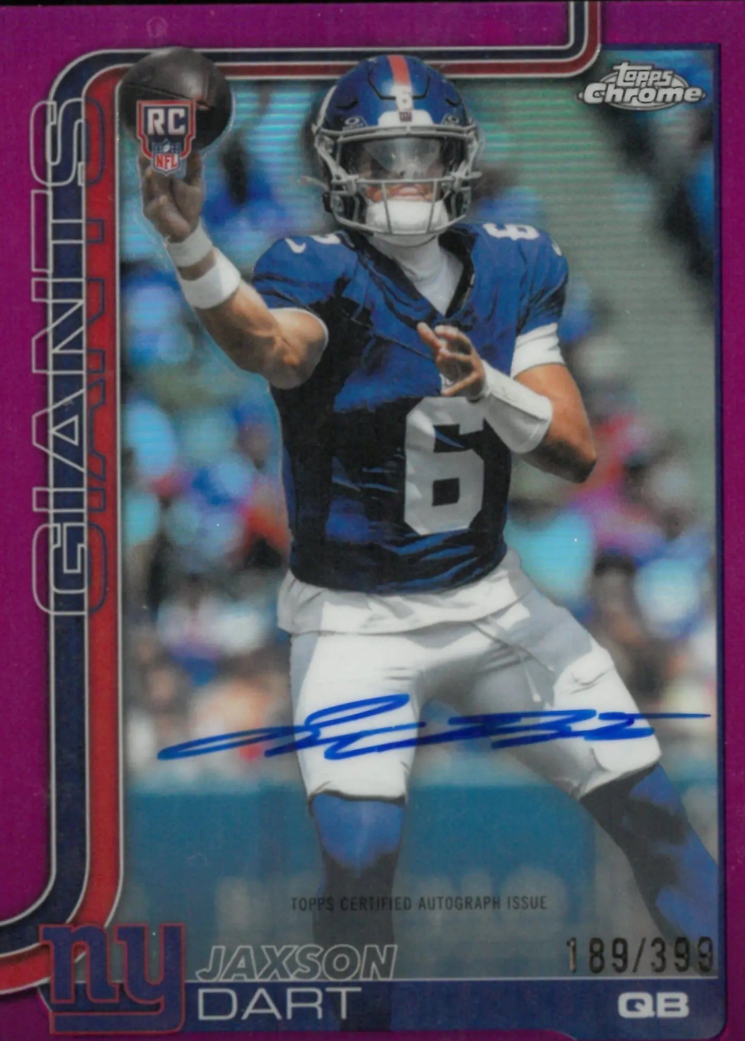 2025 Topps Chrome Football Jaxson Dart RC Rookie Pink Auto /399 