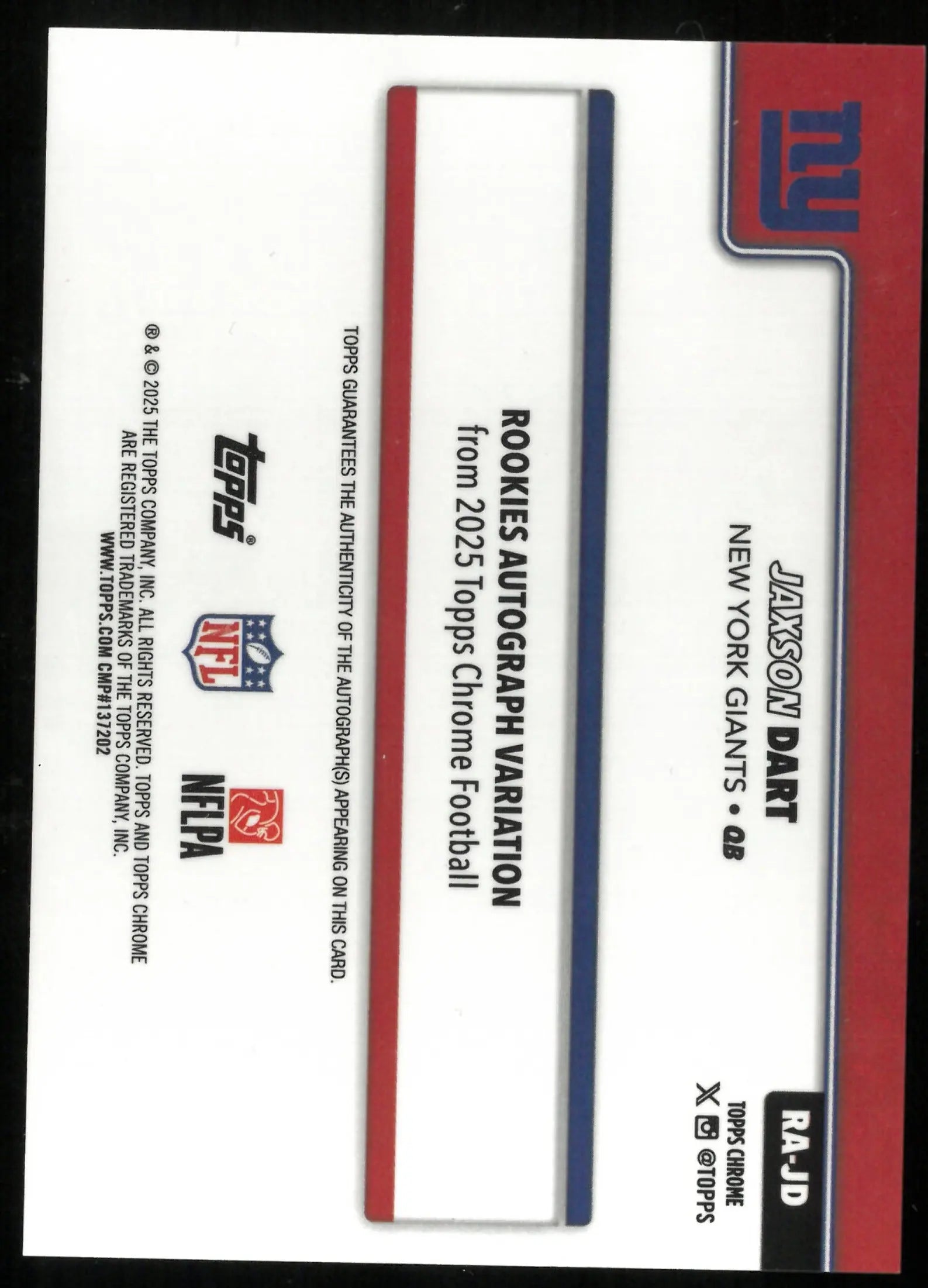 2025 Topps Chrome Football Jaxson Dart RC Rookie Pink Auto /399 