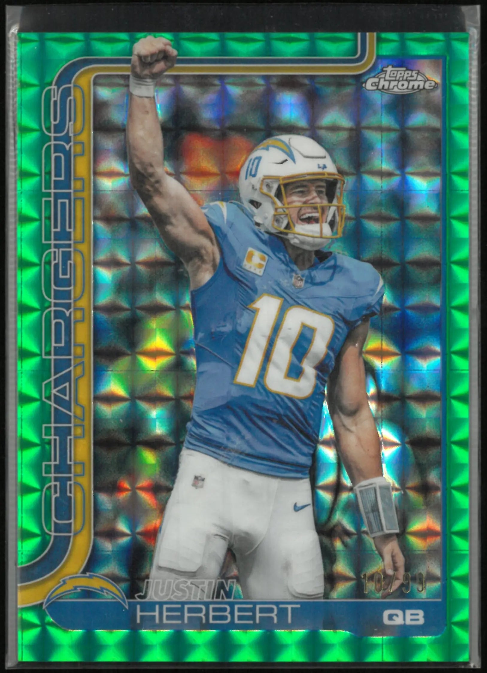 2025 Topps Chrome Justin Herbert Green X-Fractor /99 Jersey # 