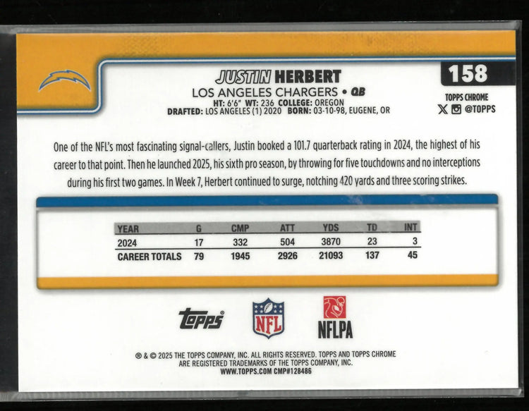 2025 Topps Chrome Justin Herbert Green X-Fractor /99 Jersey # 