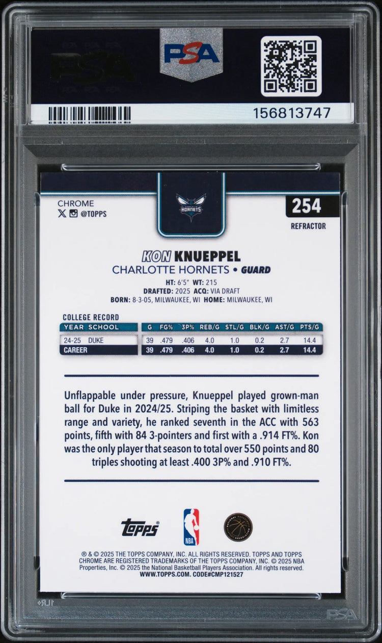 2025 Topps Chrome Kon Knueppel RC Rookie Refractor PSA 10 