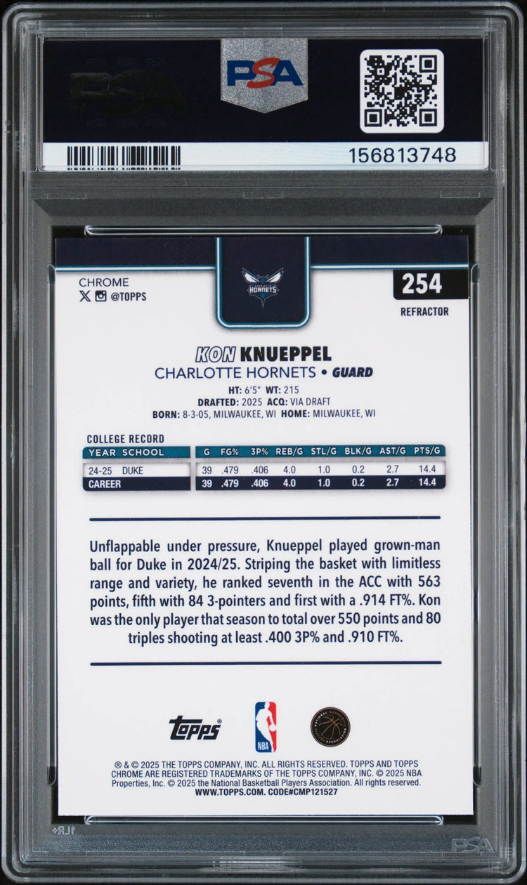 2025 Topps Chrome Kon Knueppel RC Rookie Refractor PSA 10 