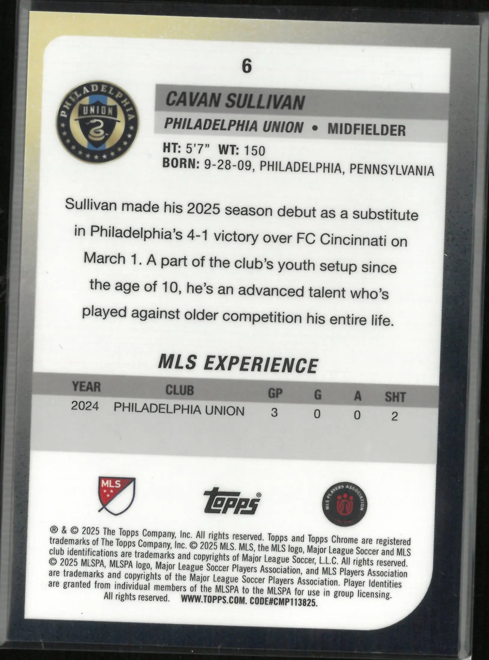 2025 Topps Chrome MLS Cavan Sullivan Gold Refractor /50 Rookie RC 