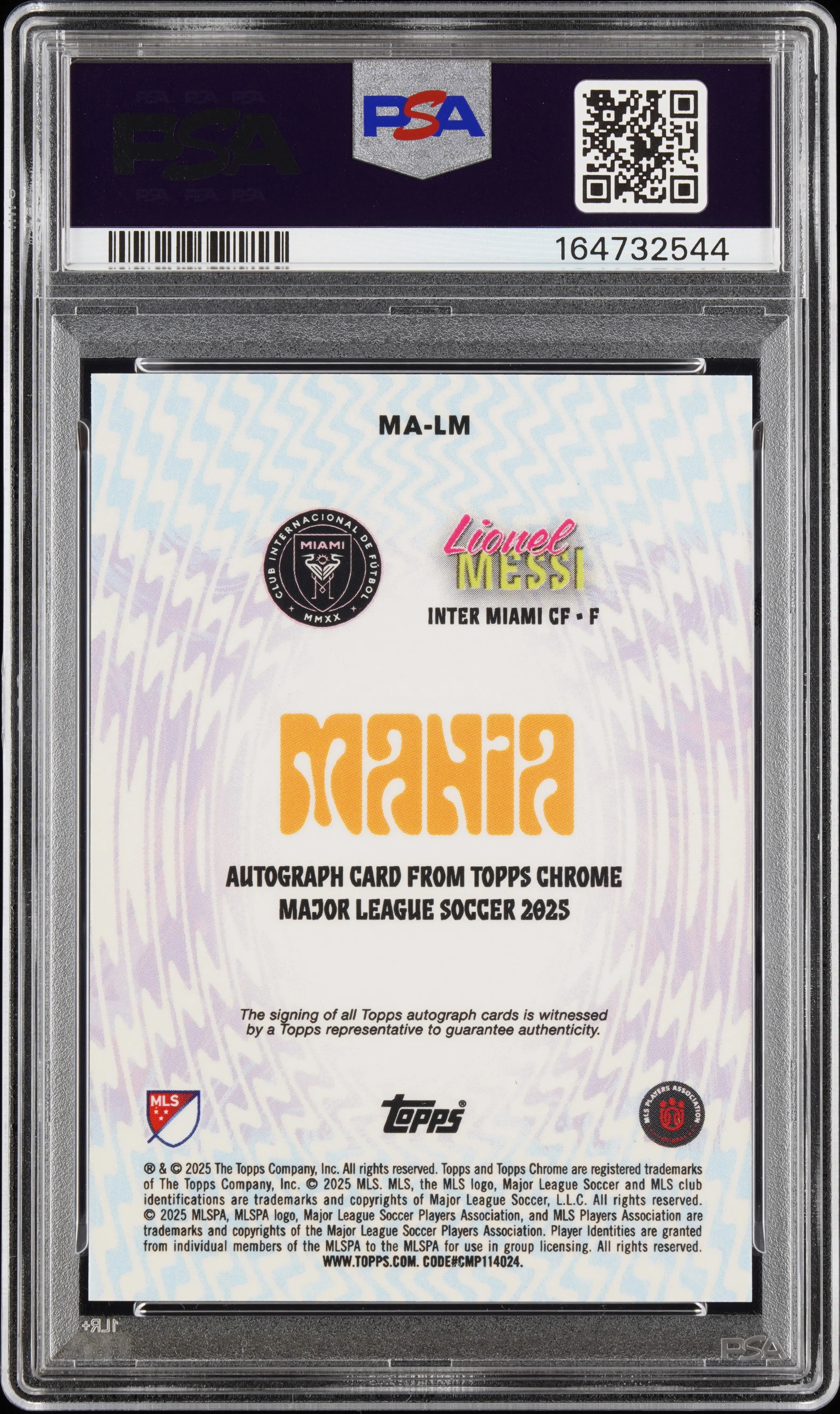 2025 Topps Chrome MLS Mania Autographs Lionel Messi Auto /15 PSA 10 