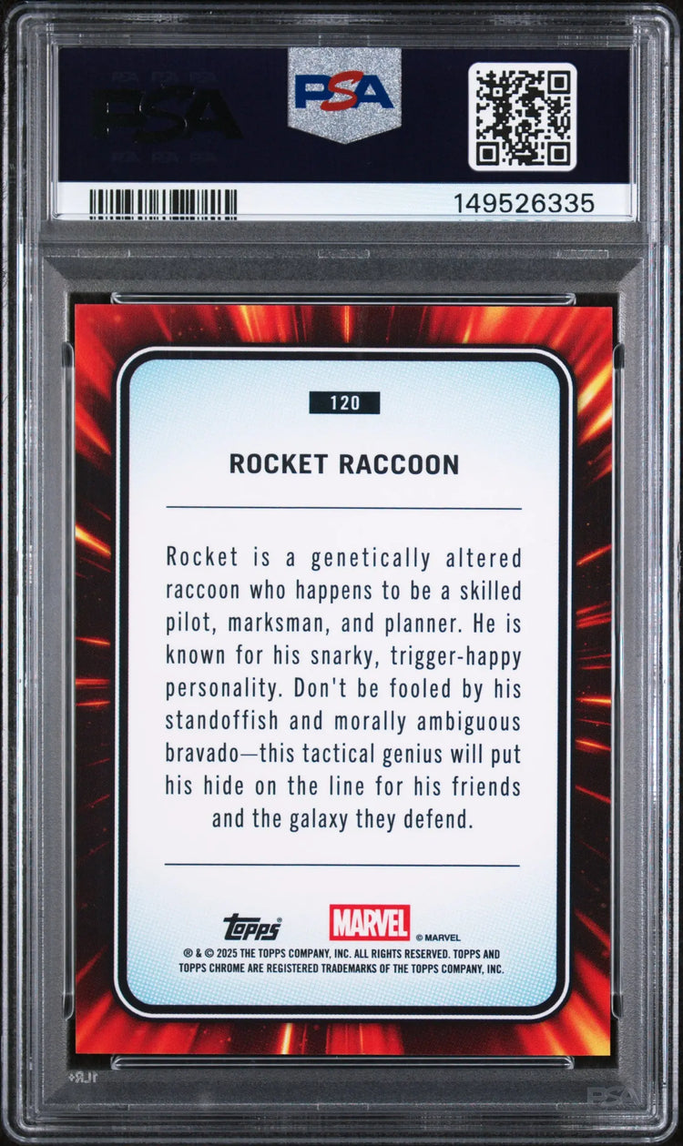 2025 Topps Chrome Marvel Rocket Raccoon #120 Spider Web Refractor /399 PSA 10 