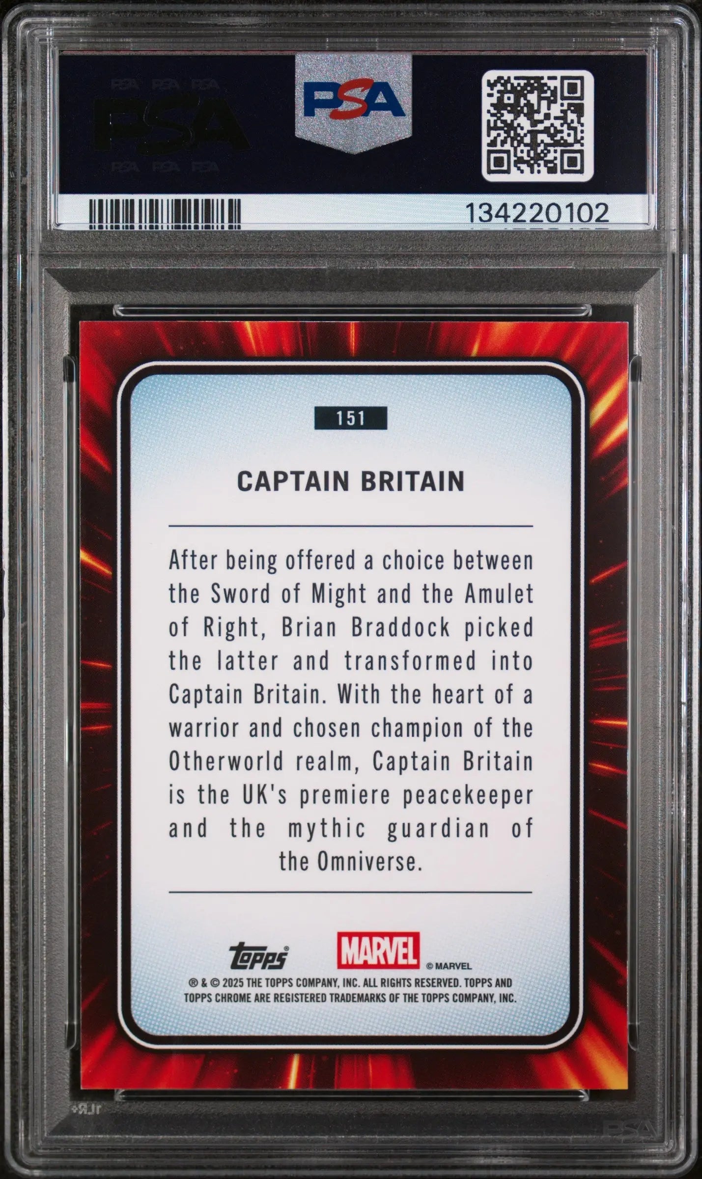 2025 Topps Chrome Marvel Sapphire Edition Captain Britain #151 PSA 10 