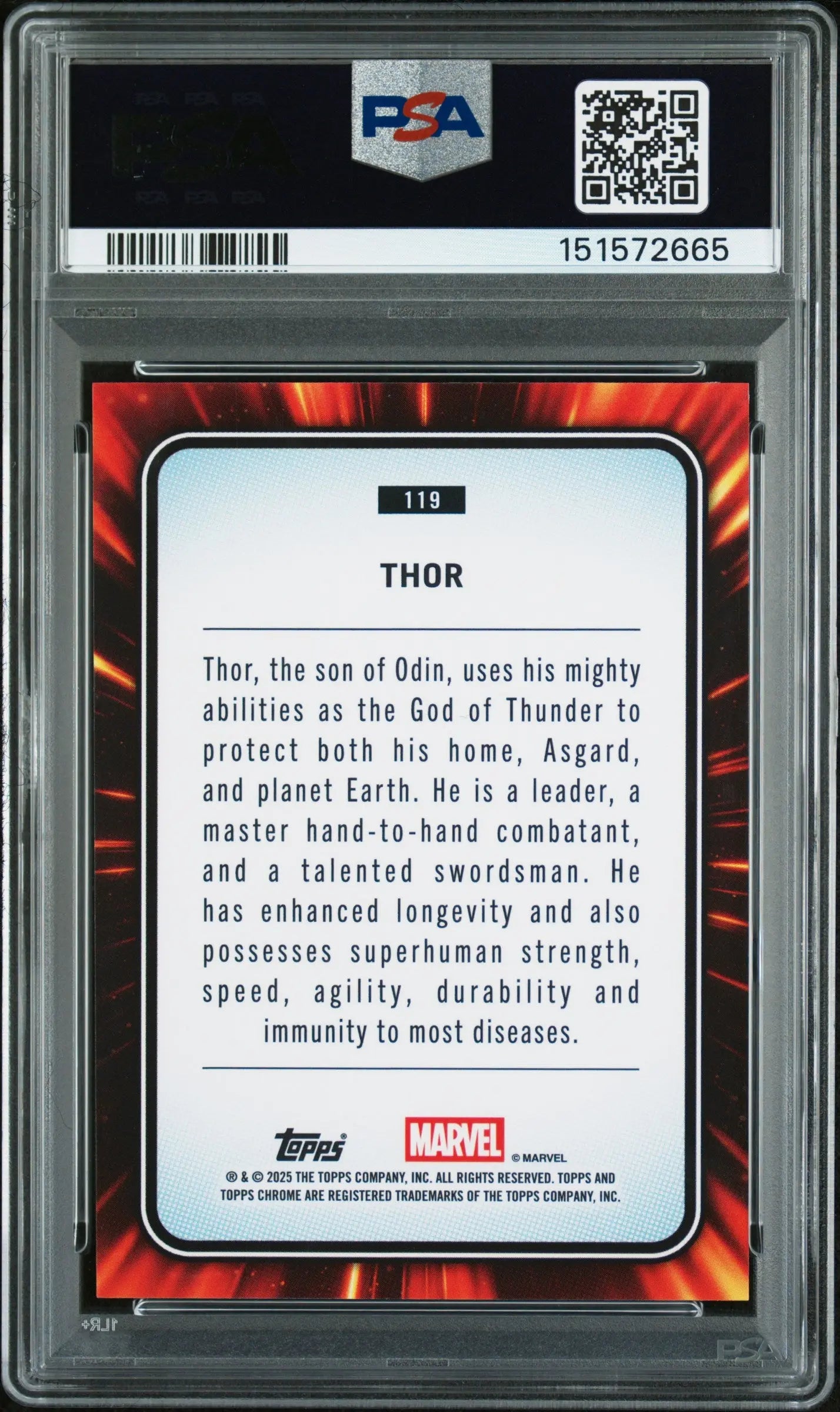 2025 Topps Chrome Marvel Sapphire Edition Thor PSA 10 
