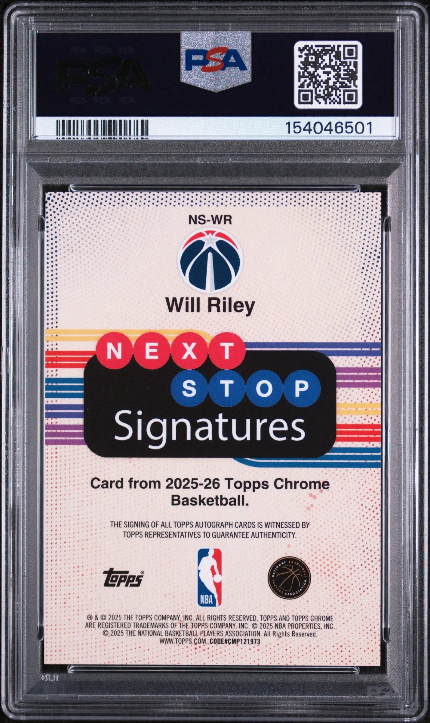2025 Topps Chrome Next Stop Rookie Autograph Will Riley Red Geometric RC PSA 9 