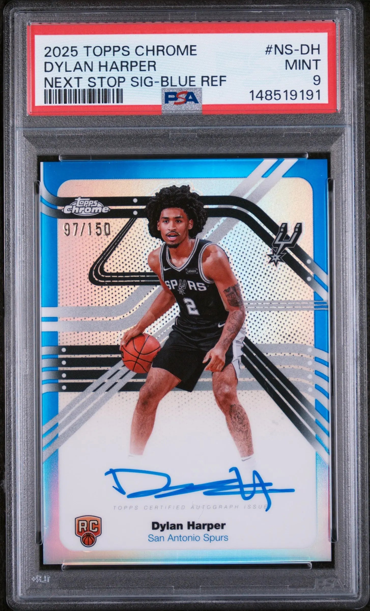 2025 Topps Chrome Next Stop Signatures Dylan Harper Auto Blue Ref PSA 9 /150 