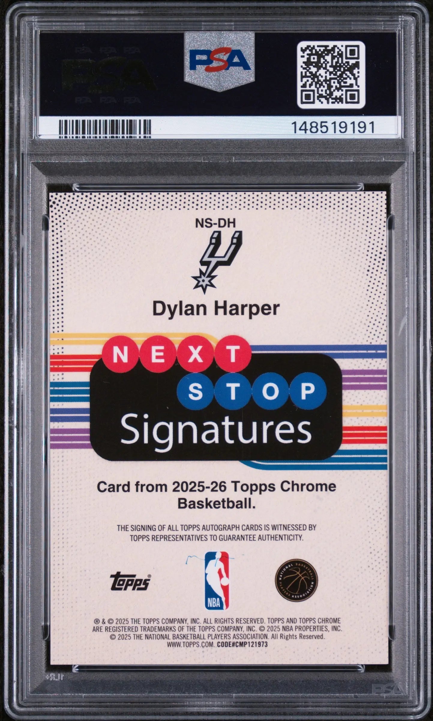 2025 Topps Chrome Next Stop Signatures Dylan Harper Auto Blue Ref PSA 9 /150 