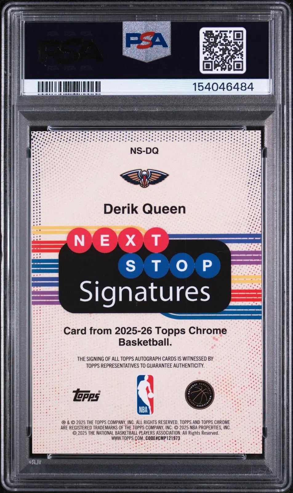 2025 Topps Chrome Next Stop Sigs. Rookie Auto Derik Queen Purple Geo. /75 PSA 9 