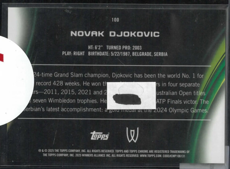 2025 Topps Chrome Novak Djokovic Gold Geometric /50 