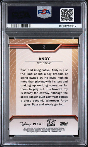 2025 Topps Chrome Pixar Andy Gold Prism /100  PSA 10 