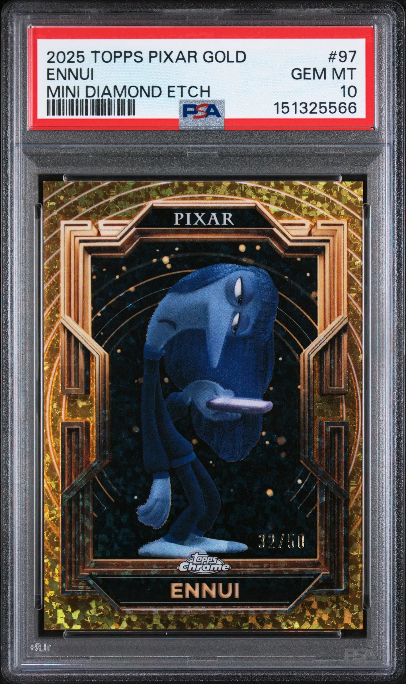 2025 Topps Chrome Pixar Ennui Gold Mini Diamond /50 PSA 10 