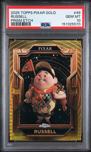 2025 Topps Chrome Pixar Russell Gold Prism /100 PSA 10 