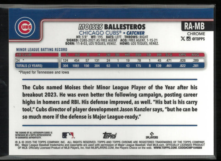 2025 Topps Chrome RC Auto Moises Ballesteros Green Yellow Lava Lamp /125 
