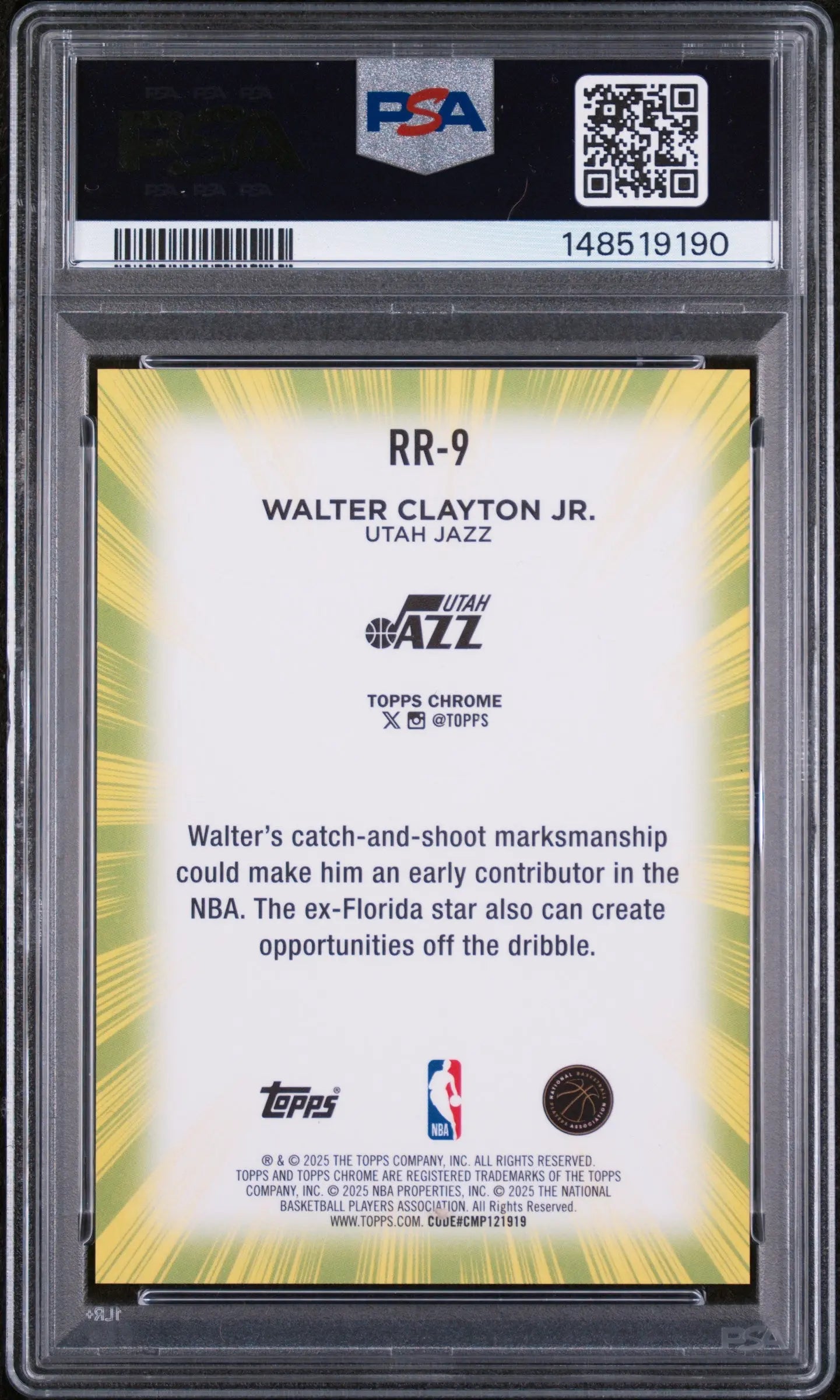 2025 Topps Chrome Radiating Rookies Walter Clayton JR. RC PSA 10 