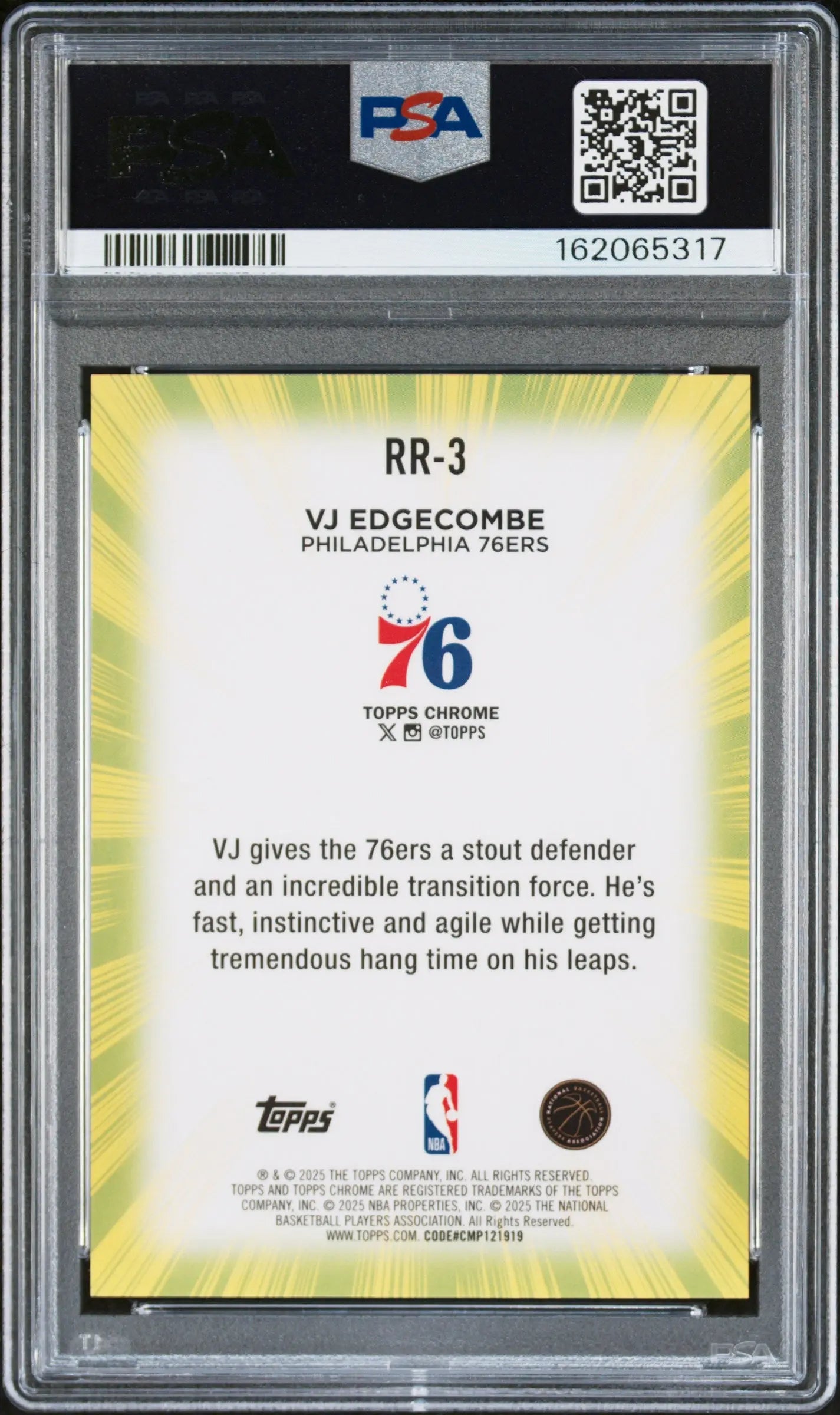 2025 Topps Chrome Radiating Rookies #RR-3 Vj Edgecombe PSA 10 