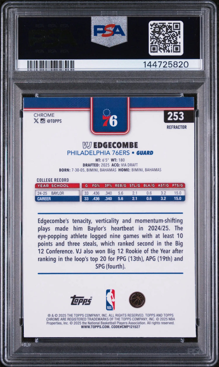 2025 Topps Chrome Refractor Rookie VJ Edgecombe #253 PSA 8 