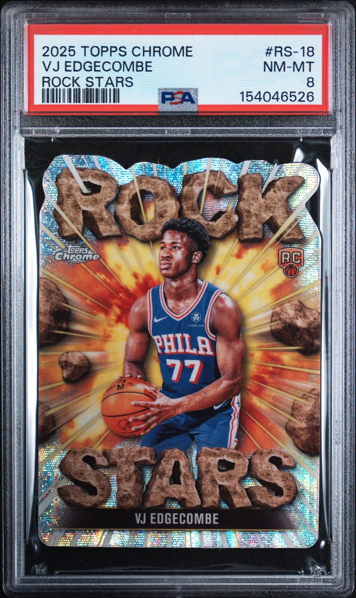 2025 Topps Chrome Rock Stars Rookie V. J. Edgecombe RC PSA 8 
