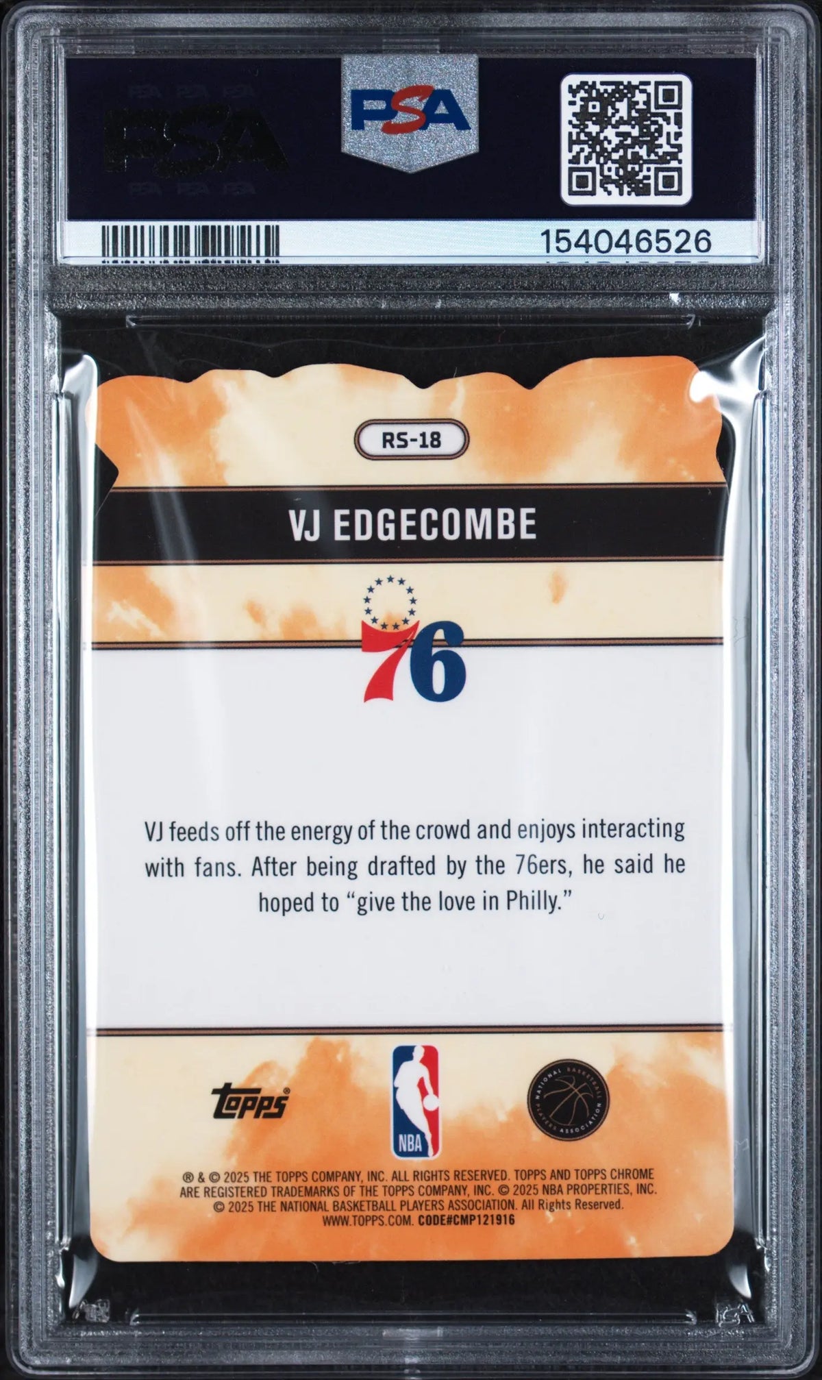 2025 Topps Chrome Rock Stars Rookie V. J. Edgecombe RC PSA 8 