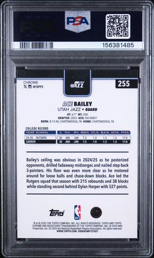 2025 Topps Chrome Rookie Ace Bailey Refractor RC PSA 9 