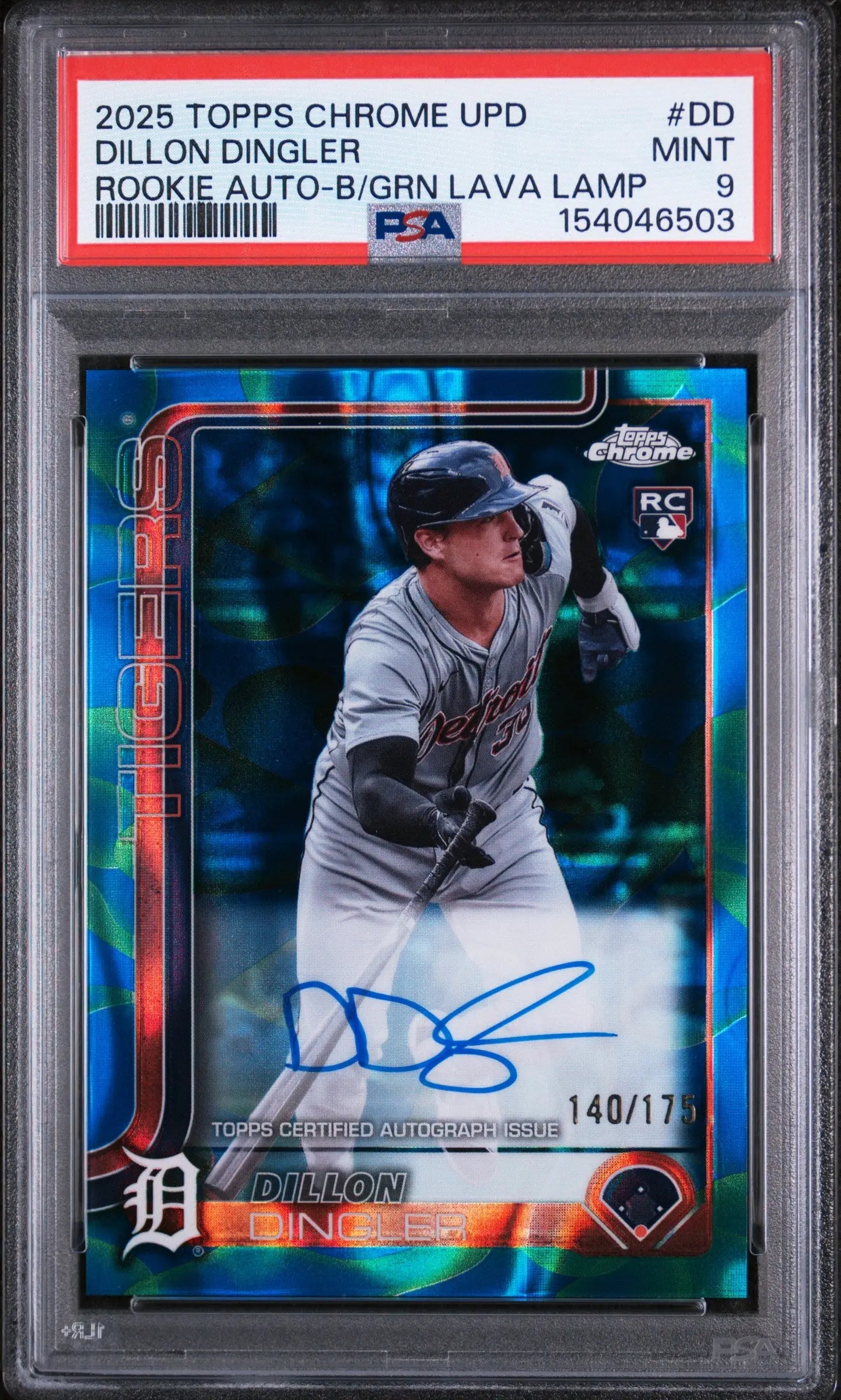 2025 Topps Chrome Rookie Auto Dillon Dingler Blue-Green Lava Lamp /175 PSA 9 
