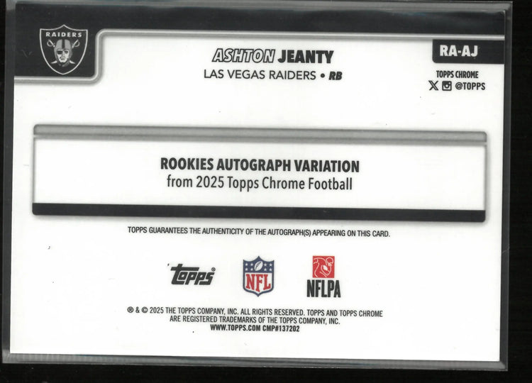 2025 Topps Chrome Rookie Autograph Ashton Jeanty Auto RC 