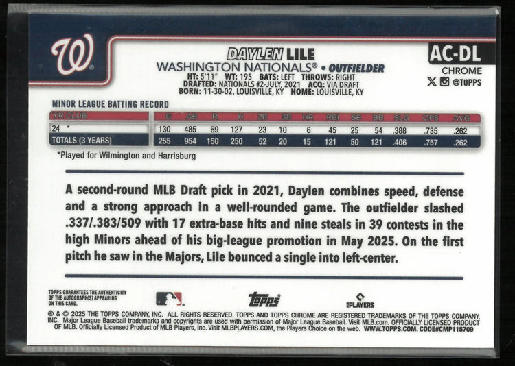 2025 Topps Chrome Rookie Autograph Daylen Lile Auto Blue /150 RC 
