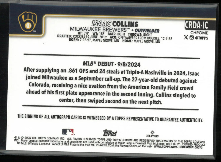 2025 Topps Chrome Rookie Autograph Issac Collins Auto Orange /25 RC 