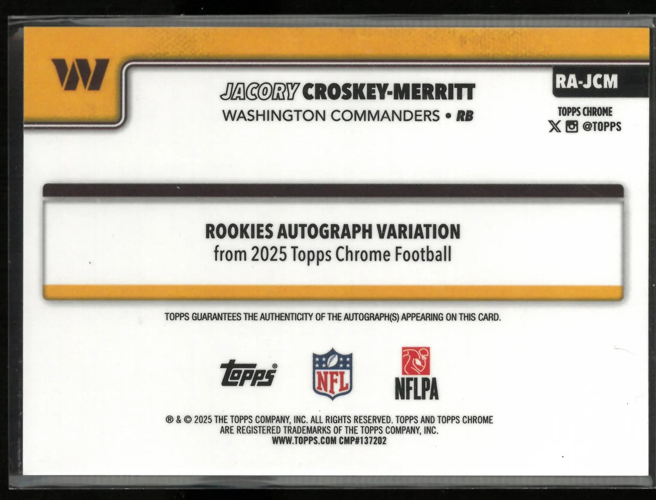 2025 Topps Chrome Rookie Autograph Jacob Croskey-Merritt Pink /250 RC 