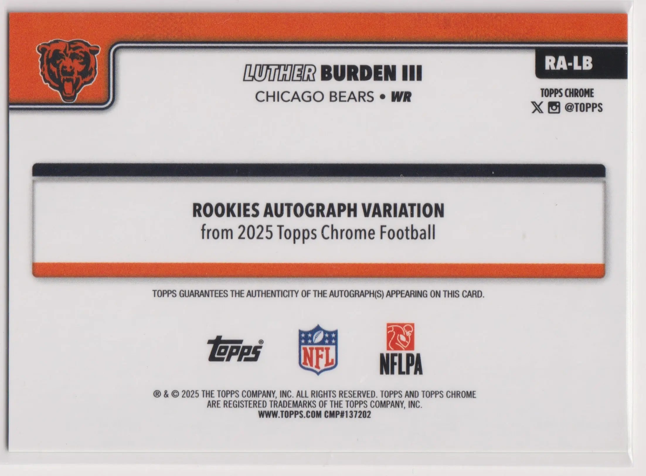 2025 Topps Chrome Rookie Autograph Luther Burden III Auto Green Ice /99 RC 