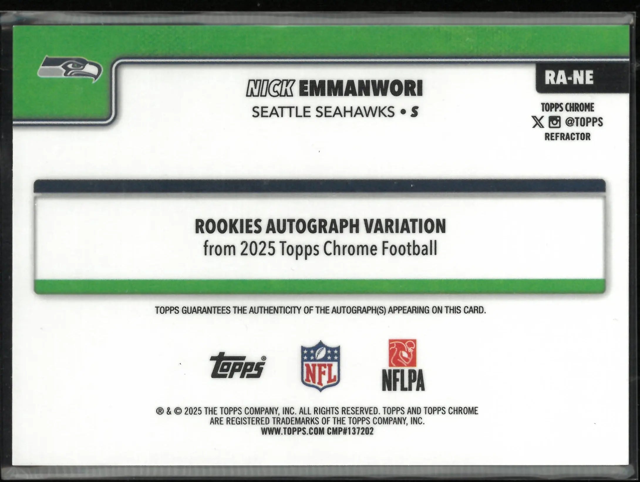 2025 Topps Chrome Rookie Autograph Nick Emmanwori Auto /499 RC 