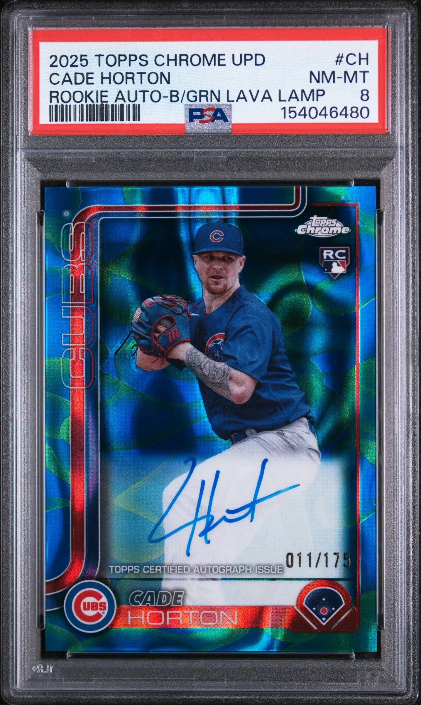 2025 Topps Chrome Rookie Autographs Cade Horton Blue Green Lava Lamp /175 PSA 8 