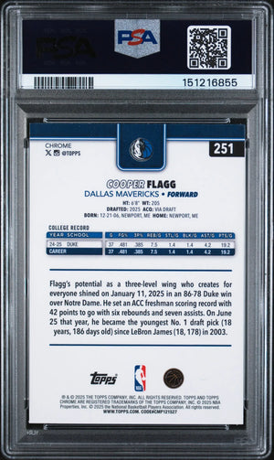 2025 Topps Chrome Rookie Cooper Flagg RC PSA 9 
