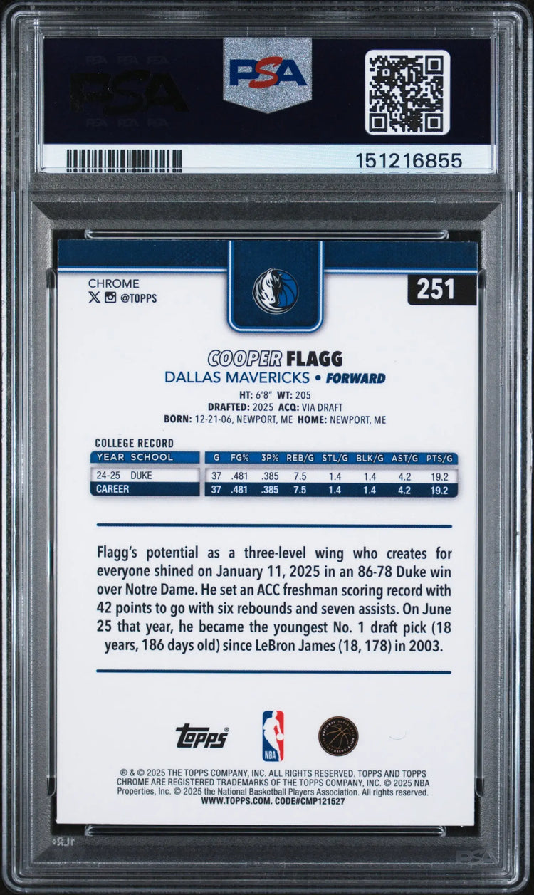 2025 Topps Chrome Rookie Cooper Flagg RC PSA 9 