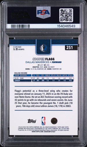 2025 Topps Chrome Rookie Cooper Flagg RC PSA 9 (B) 