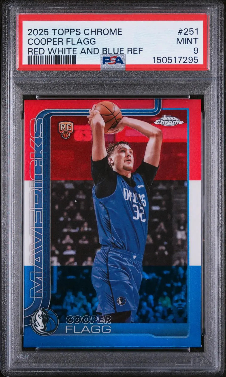 2025 Topps Chrome Rookie Cooper Flagg RC Red White And Blue Refractor PSA 9 
