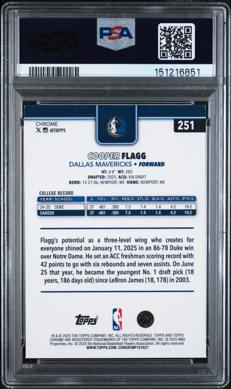 2025 Topps Chrome Rookie Cooper Flagg X-Fractor RC PSA 9 