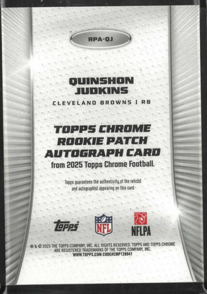 2025 Topps Chrome Rookie Patch Autograph Quinshon Judkins Auto RC 